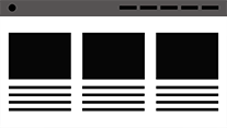 Üzərində menyu, şəkillər və yazı yerləşən veb səhifənin minimalistik illustrasiyası.